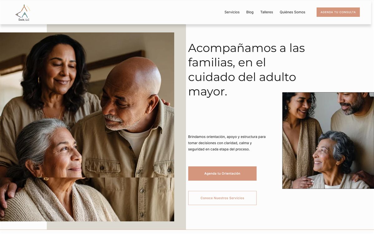 Website de Ducis LLC: acompañamiento a familias en el cuidado del adulto mayor